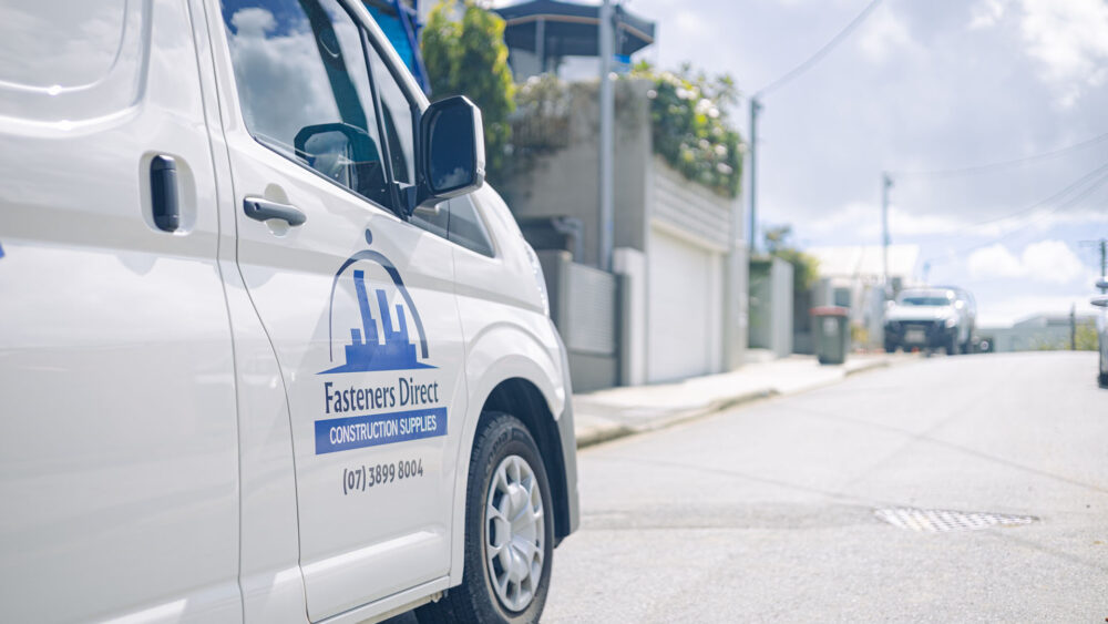 Fasteners van parked on curb